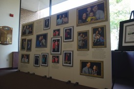 The Loretto-Hilton staff put up a wall featuring interracial couples in the Webster Groves community as part of a lobby decoration for their current production,