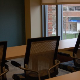 The Office of Public Safety can be seen from this second floor classroom