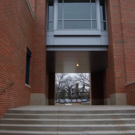 The Thompson House is framed underneath the 3rd floor bridge
