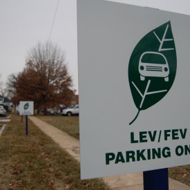 Priorty parking spaces are reserved for low-emission/fuel-efficient vehicles
