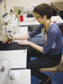 Sewing in progress at workstation