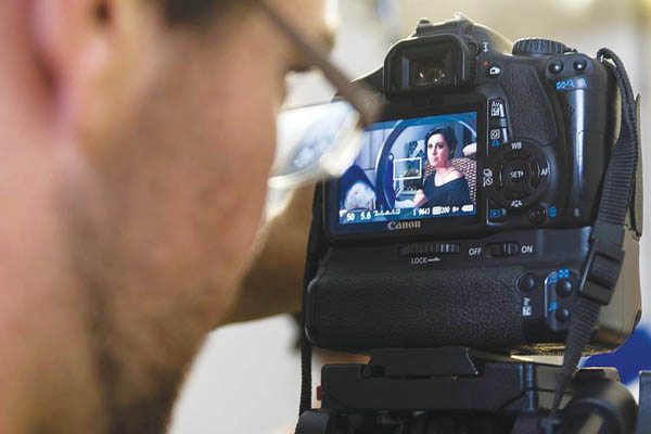 Close-up of camera viewfinder with subject