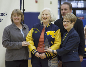 Sue McClintock, the mother figure of many athletes, was inducted into Webster University Hall of Fame. PHOTO BY: Mackenzie Wilder/The Journal