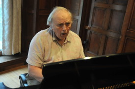 MEGAN FAVIGNANO / The Journal Jim Ryan sings and plays piano in the Thompson Music Building on Webster University’s campus. Ryan had classes in the Music Building when he was a student at Webster College. He graduated in 1964.