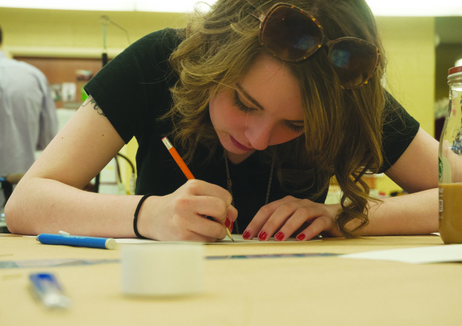 Young woman creating art in studio