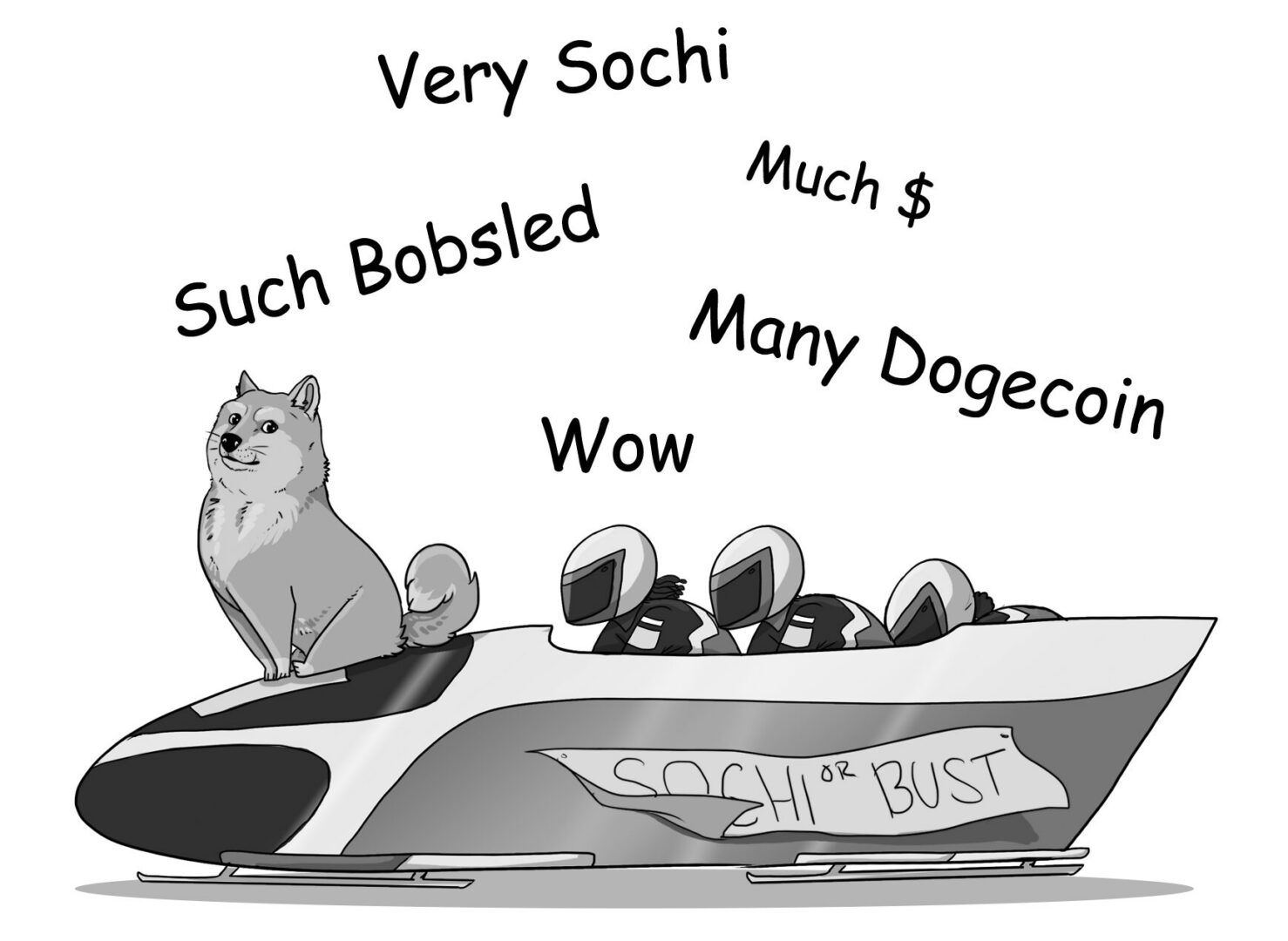 Dogecoin meme with bobsled theme
