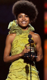 Esperanza Spalding accepts the award for Best New Artist at the 2010 Grammys.
