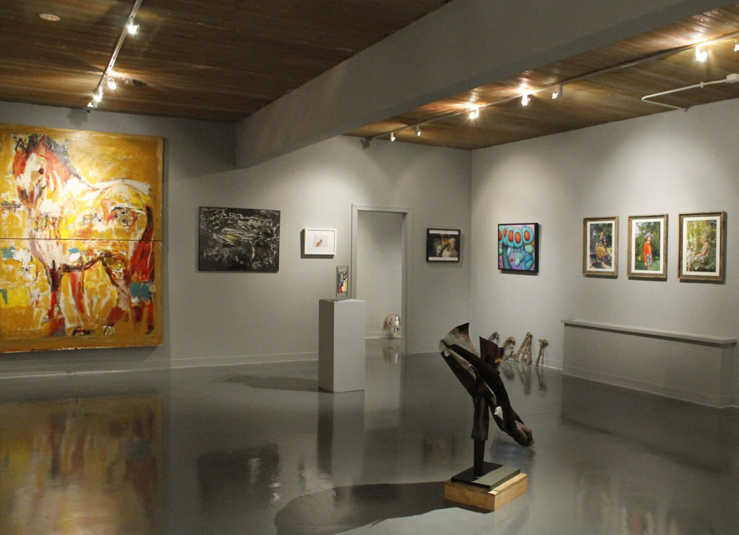 Contemporary gallery featuring abstract and vibrant pieces