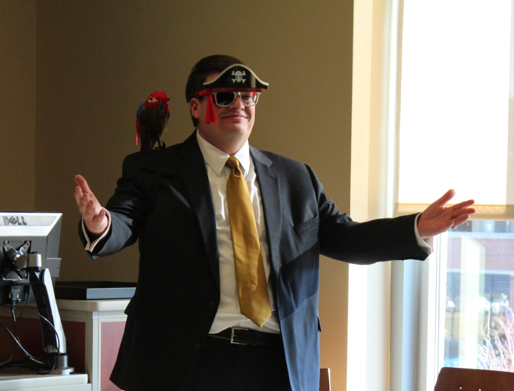 Former Webster Chief Financial Officer Greg Gunderson dons a pirate outfit at his farewell party on Jan. 15. SARA BANNOURA | The Journal