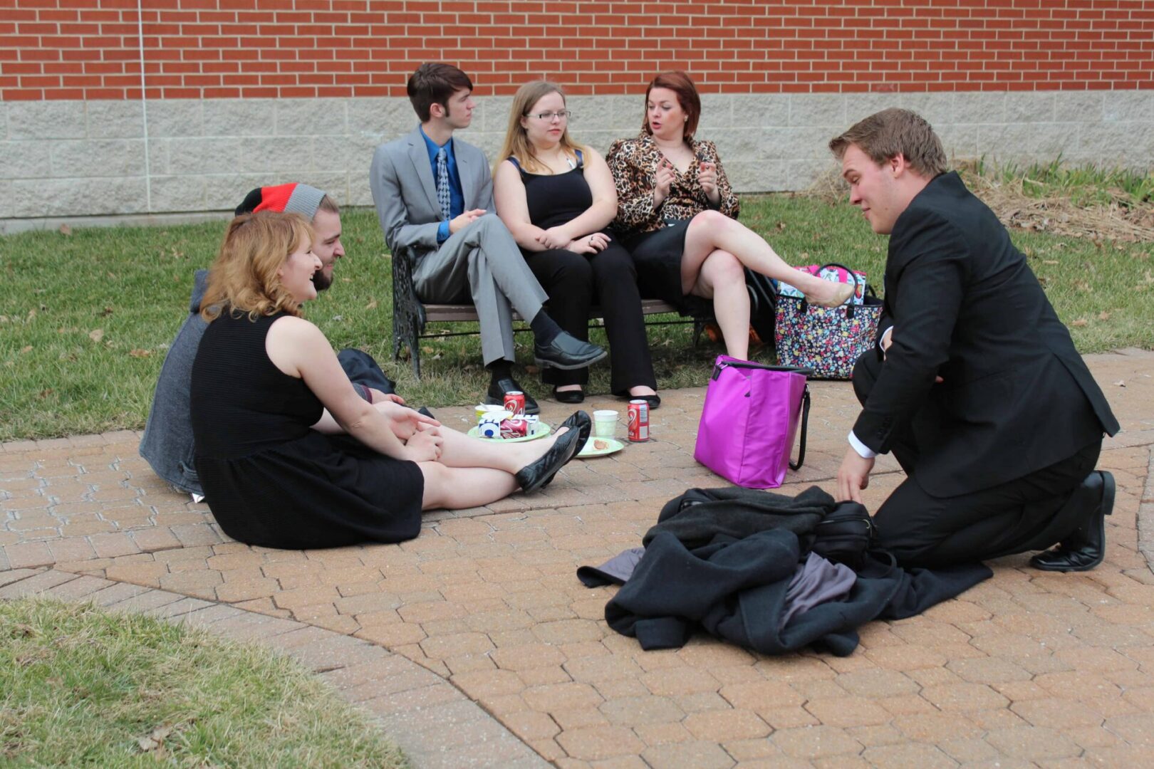 Friends enjoying a picnic outside