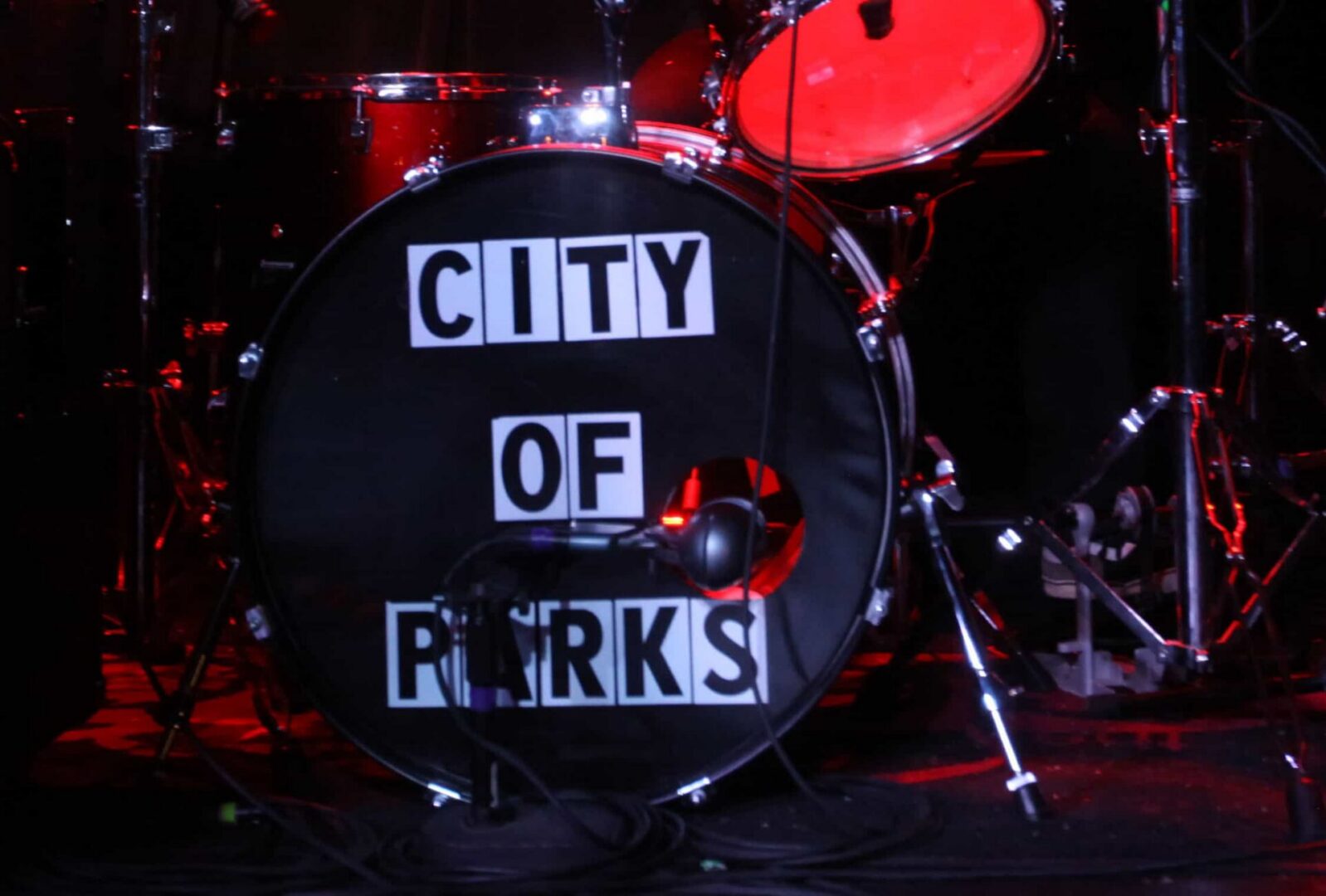 Drum set with "City of Parks" text