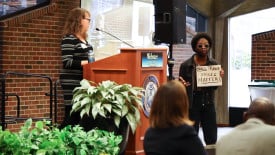 Student Yai Nikos protests at the Diversity and Inclusion Conference on March 1. The conference was held as a way to explore diversity.