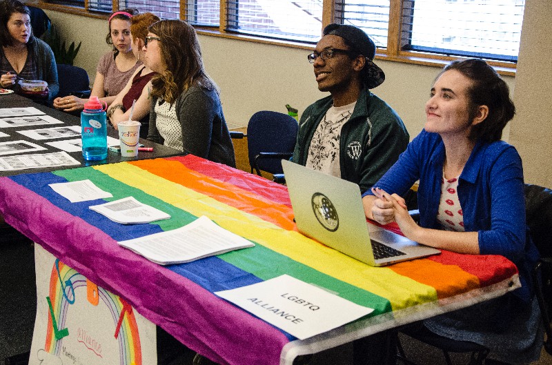 The LGBTQ Alliance addresses students at the WGST Open House Thursday, March 31.