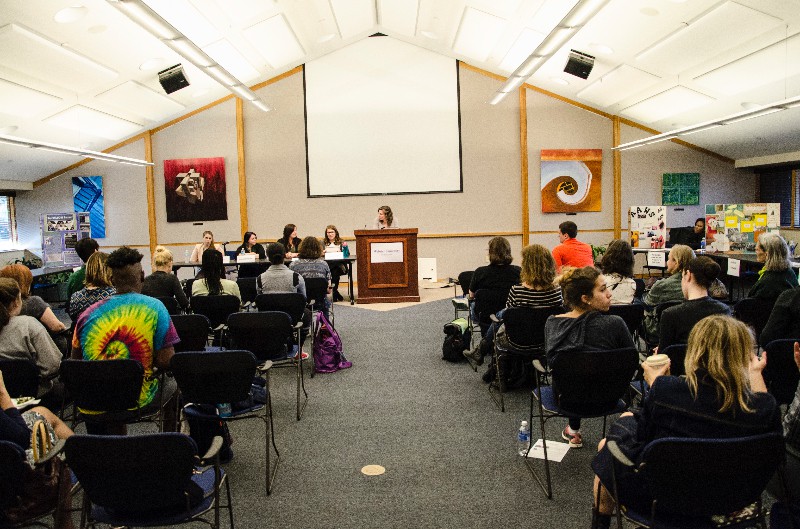Students and faculty gathered in Sunnen Lounge to listen to experiences from WGST majors. JORDAN PALMER / The Journal