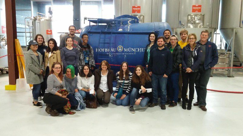 Tour group at a brewery facility