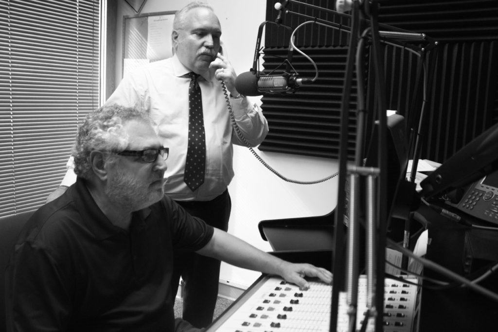 Rick Rockwell (right) and Jim Singer (left) work in the Galaxy Radio Station.