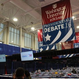 Journalists from around the world will file stories on the debate while watching live footage in the press pool / Photo by Brian Ruth 