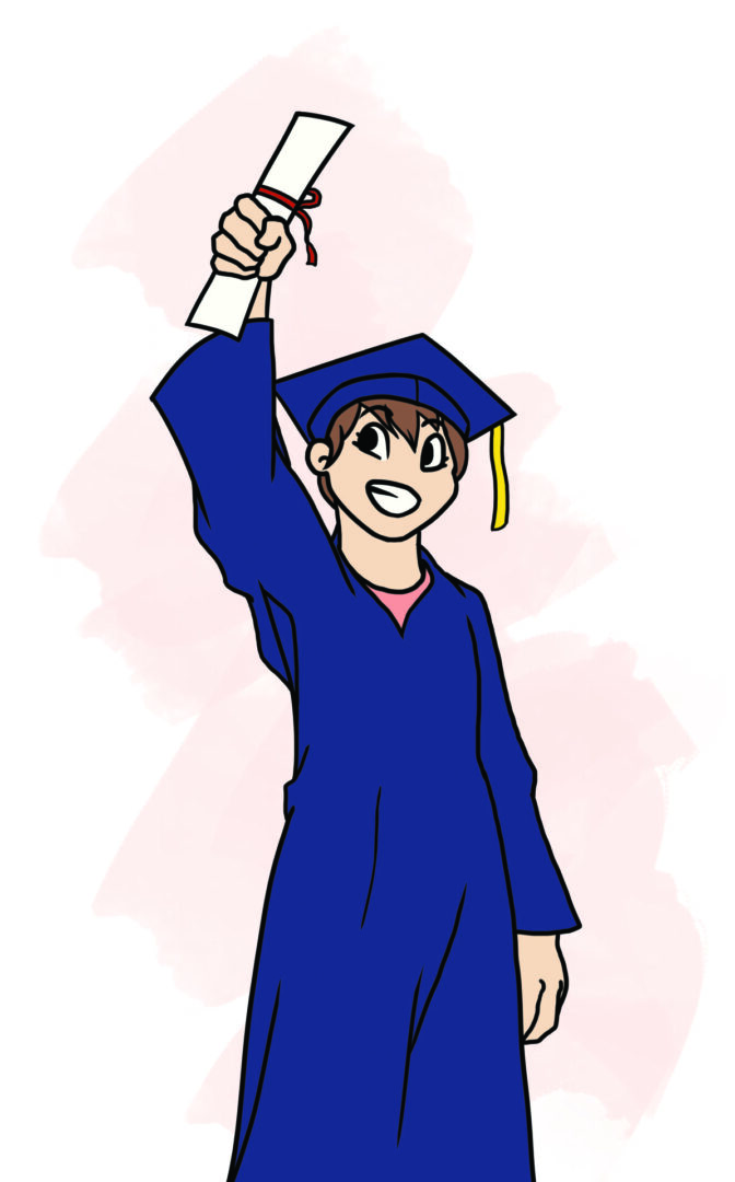 Animated graduate in cap and gown