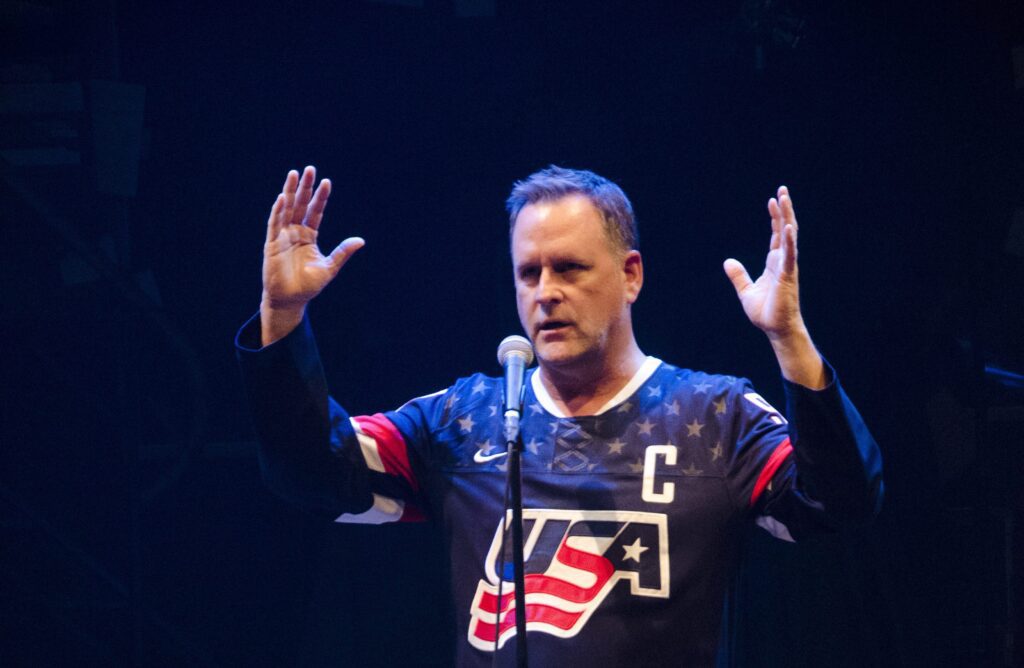 Performer gestures during stand-up comedy act