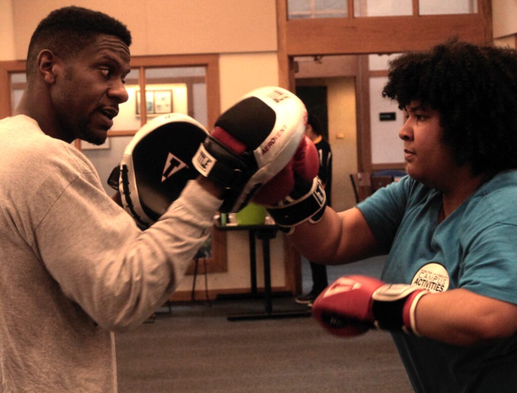 Boxing training with focus mitts