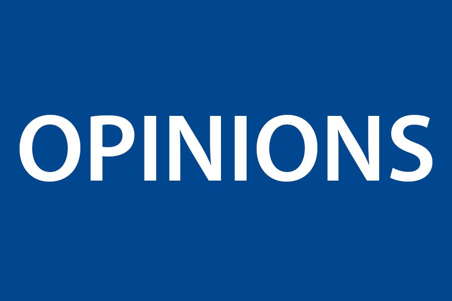 Opinions text on blue background