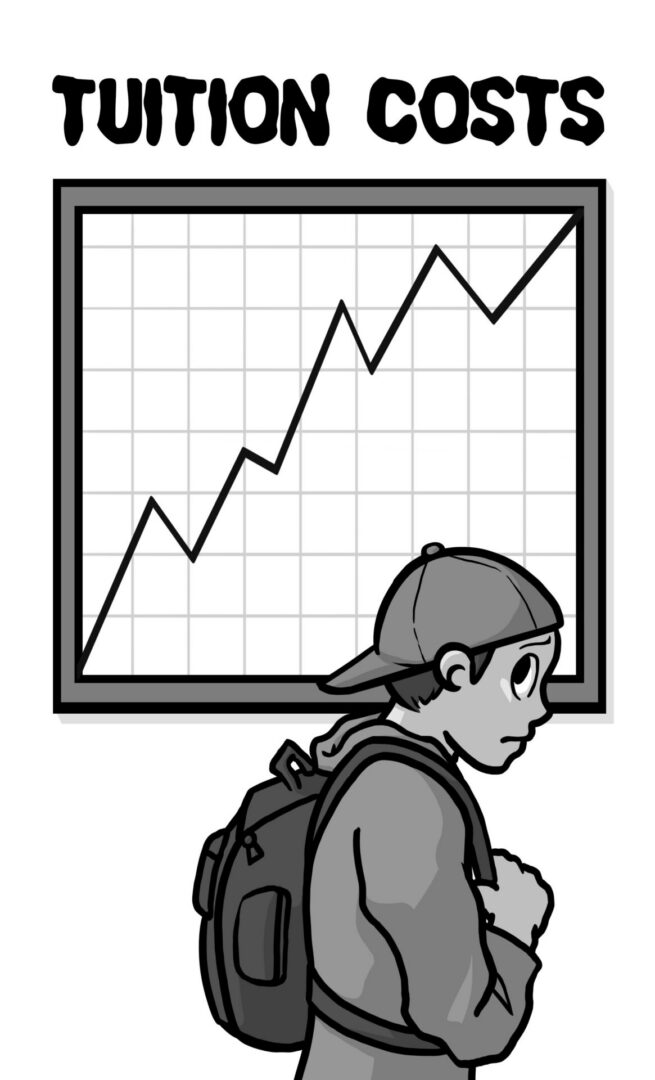 Concerned student with tuition cost chart
