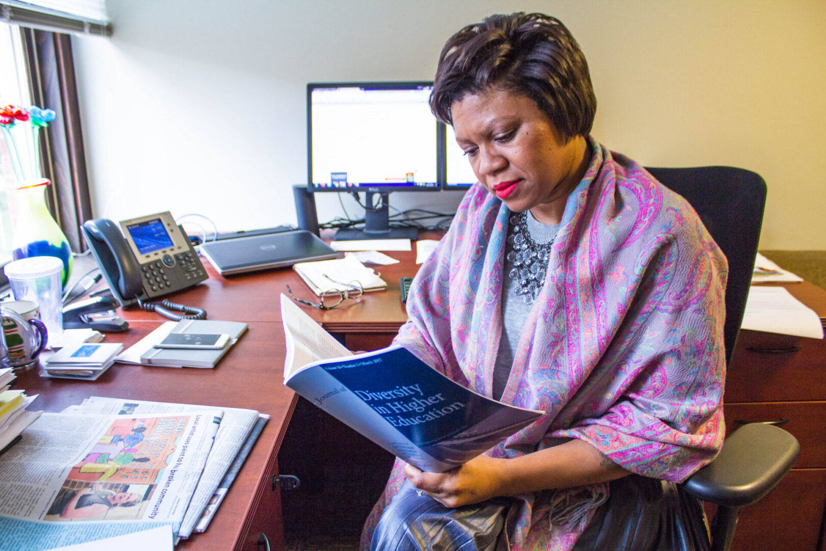 Professional reading in office setting