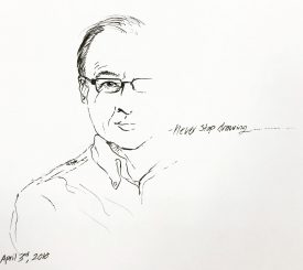Sarah Houseman drew a sketch of Brad Loudenback and hung it up in the Visual Arts Studio.