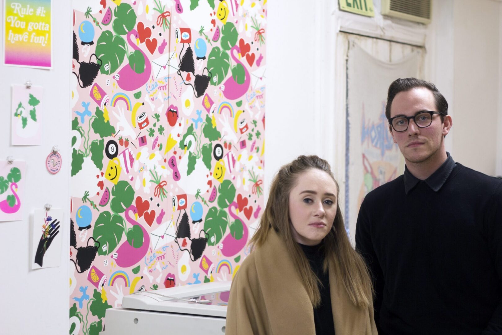 Colorful wall art in creative space