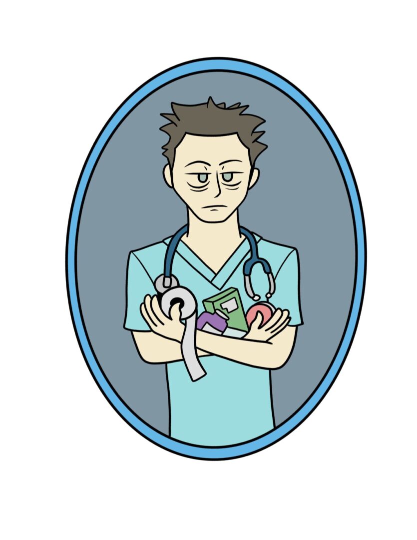 Cartoon doctor with medical supplies