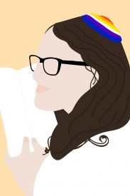 Woman wearing kippah reading