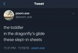 Tweet screenshot: haiku about toddler and sheets