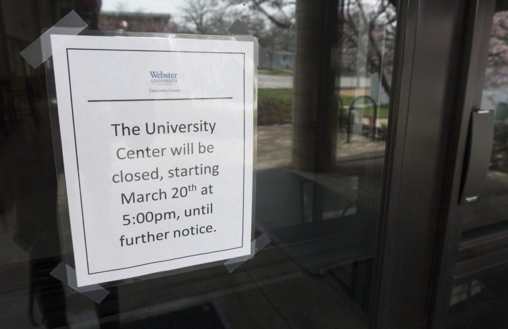 University Center closure announcement sign