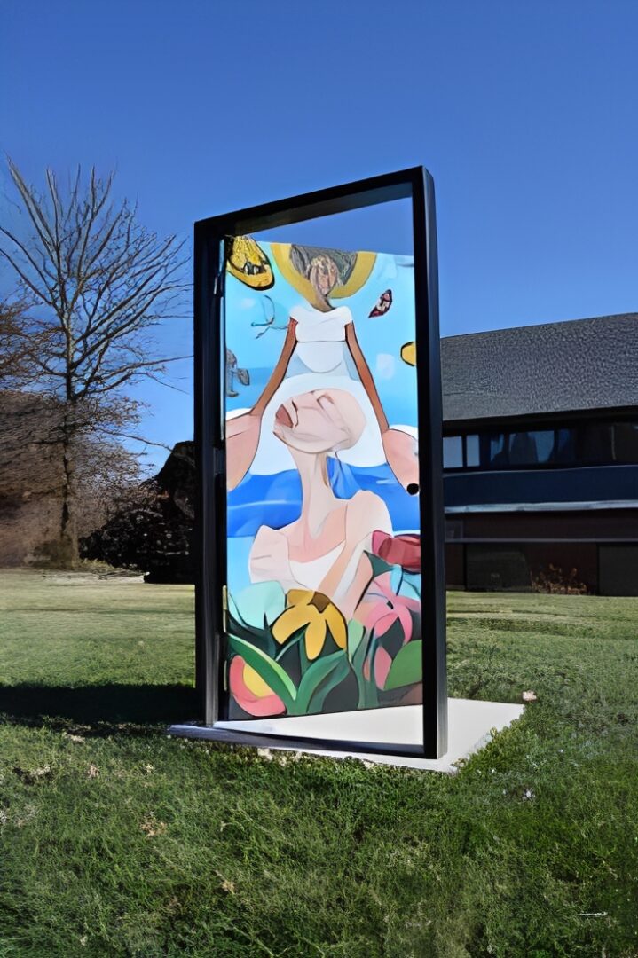 Colorful outdoor art installation with abstract figures.