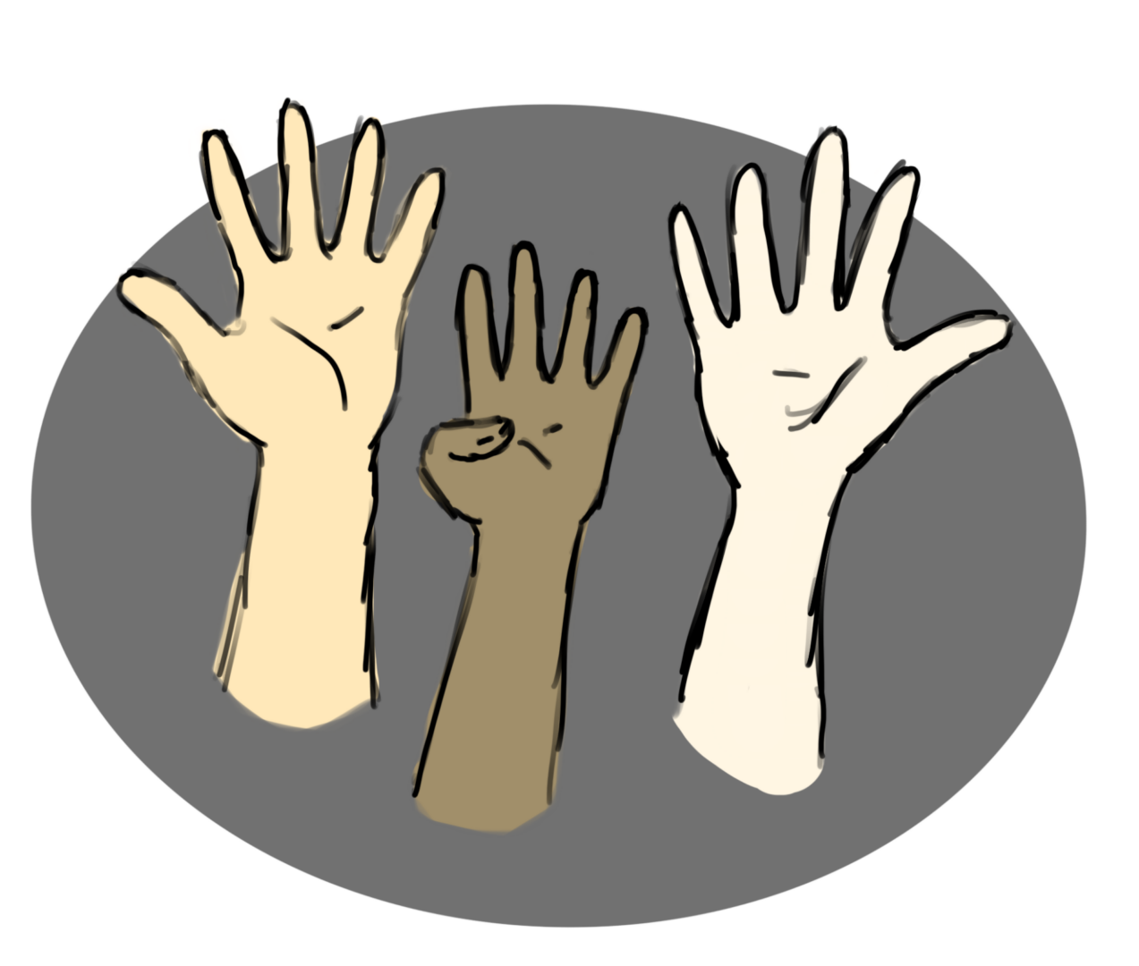 Diverse hands in a circle