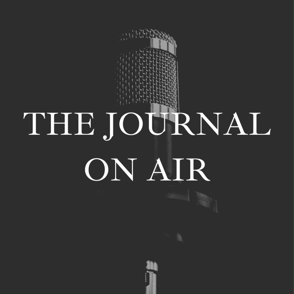 Dark-themed podcast cover with microphone