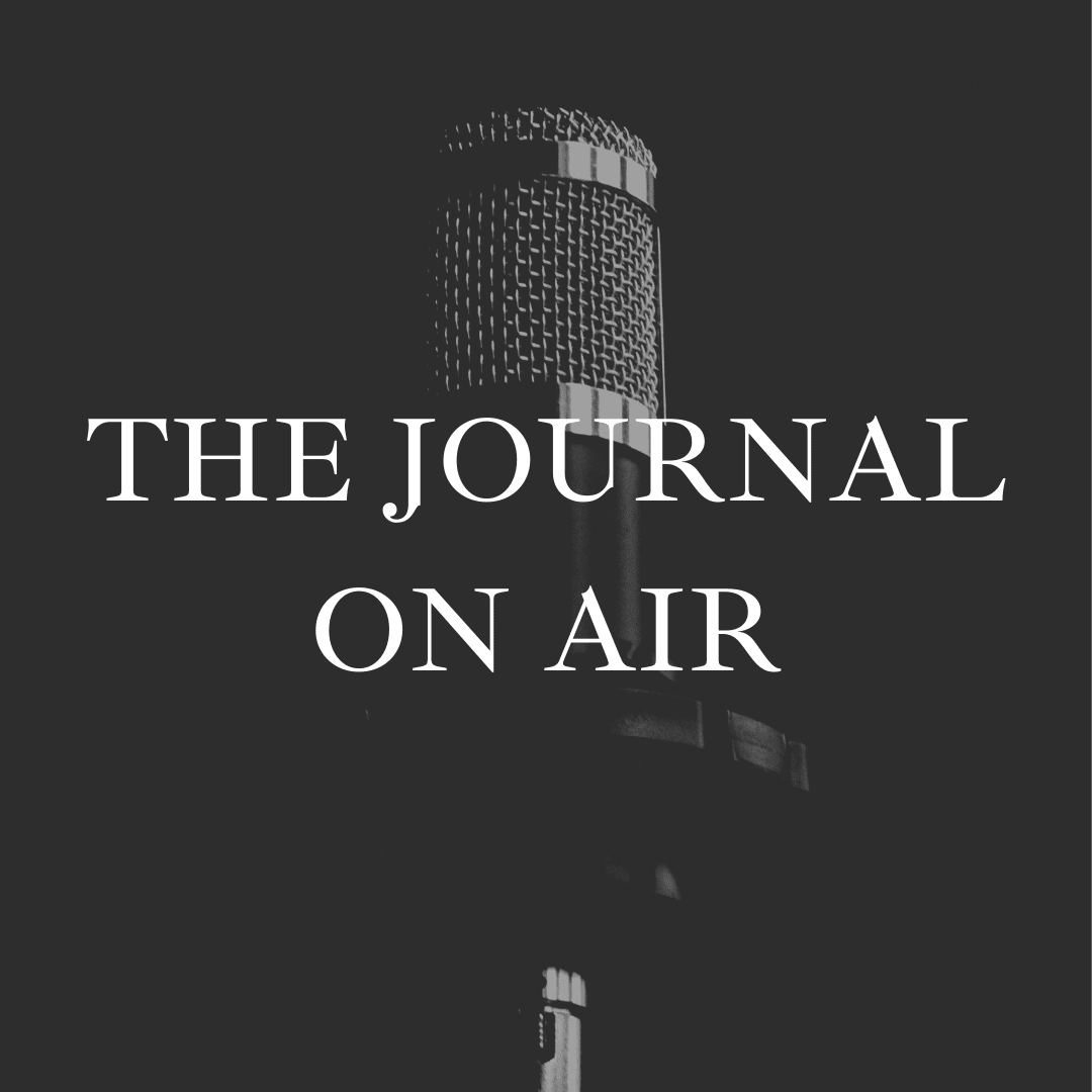Dark-themed podcast cover with microphone