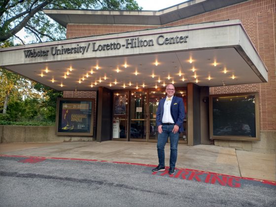 Man standing outside Loretto-Hilton Center entrance