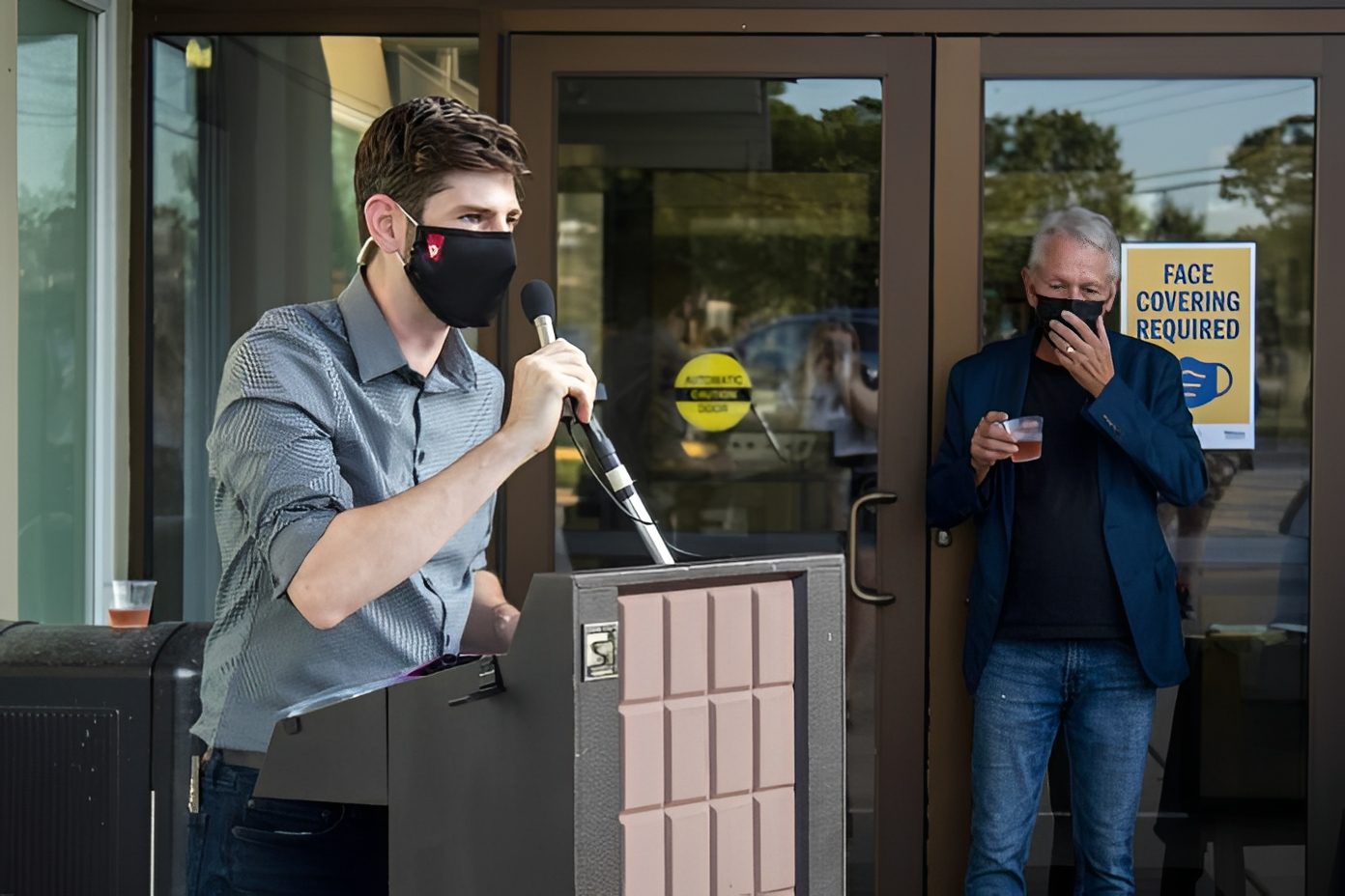 Social distancing gathering outside venue