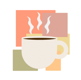 Steaming coffee cup with colorful geometric background