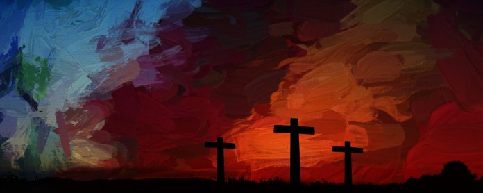 Abstract sky with three crosses
