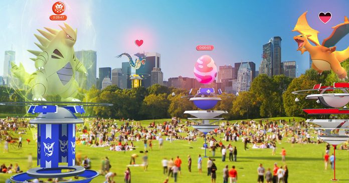 Pokémon gym battles in urban park