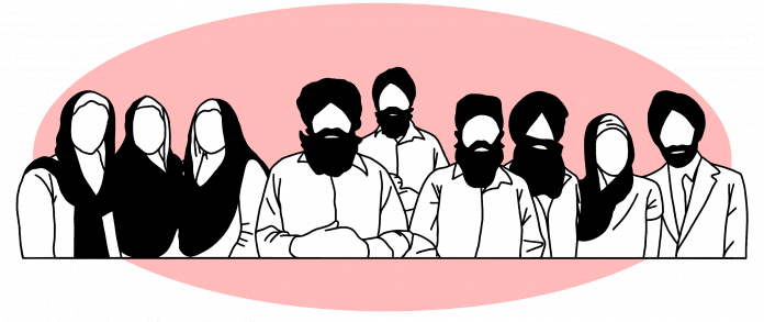 Group of silhouettes against pink background