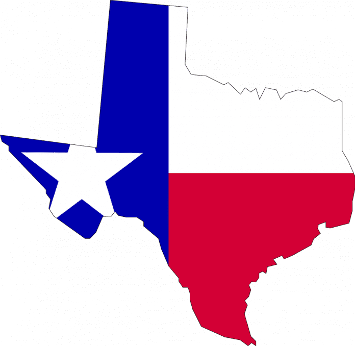 Lone Star State outline with flag colors