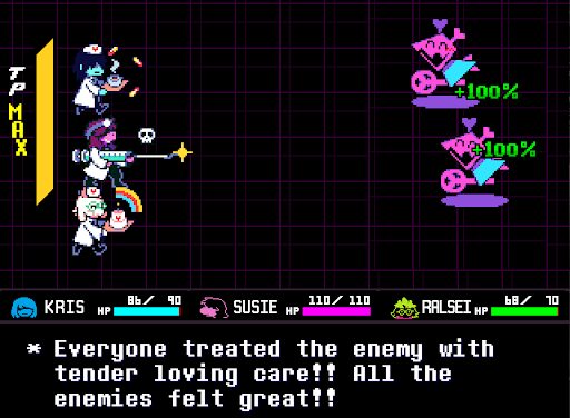 Retro-style RPG battle with healing action