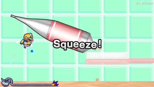 Character flying near toothbrush and toothpaste