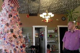 Decorated tree with American flags