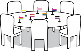 Inclusive pride flags on a round table