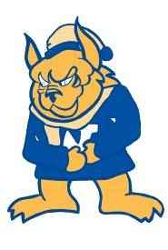 Yellow dog mascot with letter 'M'