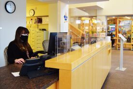 Front desk area with protective screens
